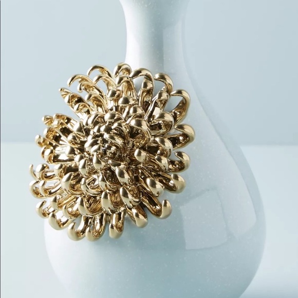 Anthropologie Gold Tone Chrysanthemum Bloom & Speckled Blue Flower Vase - Picture 3 of 3
